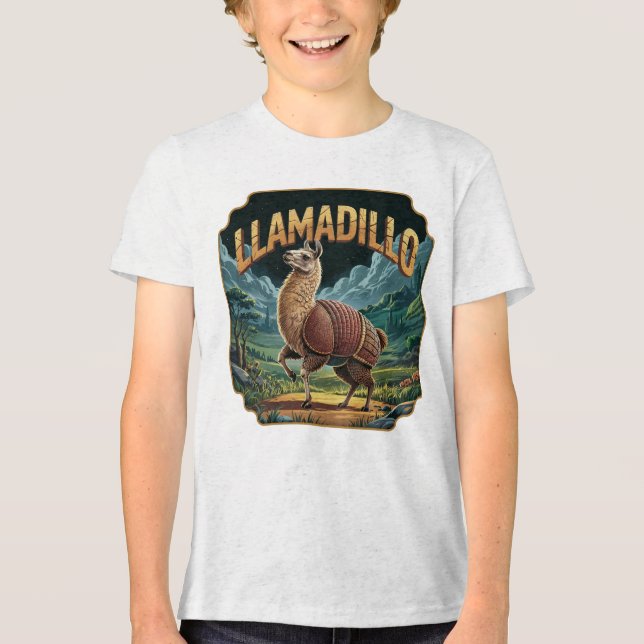 Llamadillo Illustration – Llama Armadillo Funny Tri-Blend Shirt (Front)