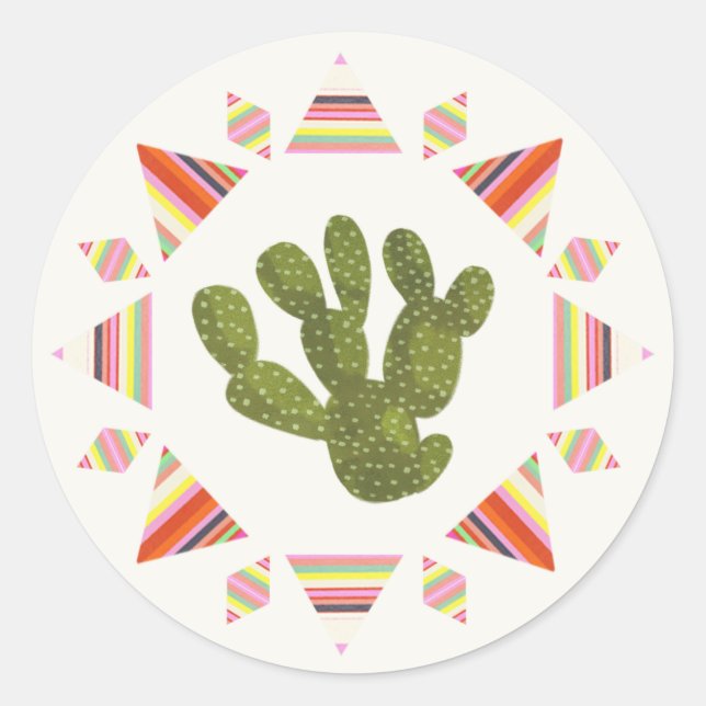 Llamarama Collection | Cactus Circle Classic Round Sticker (Front)