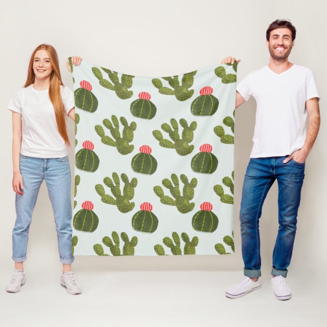 Llamarama Collection | Cute Cactus Pattern Fleece Blanket (In Situ)