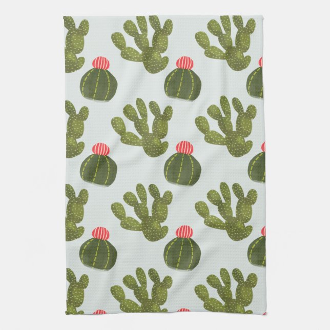 Llamarama Collection | Cute Cactus Pattern Tea Towel (Vertical)