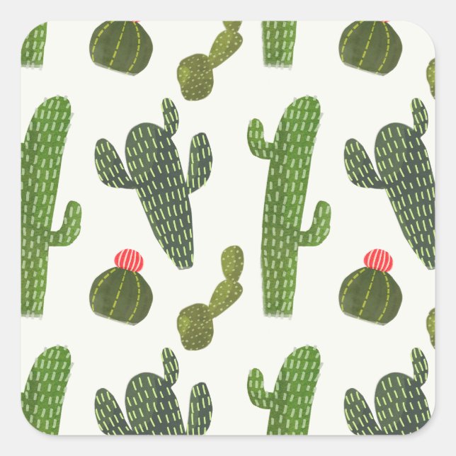 Llamarama Collection | Cute Cactus Square Sticker (Front)