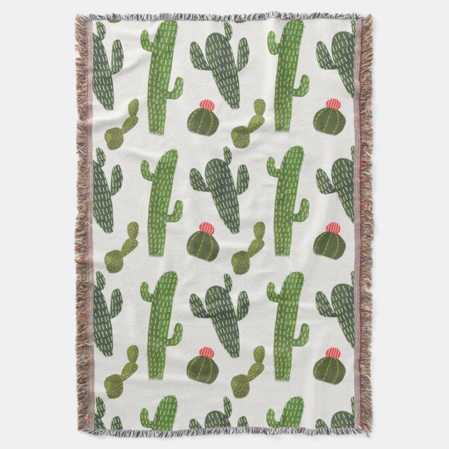 Llamarama Collection | Cute Cactus Throw Blanket (Front Vertical)