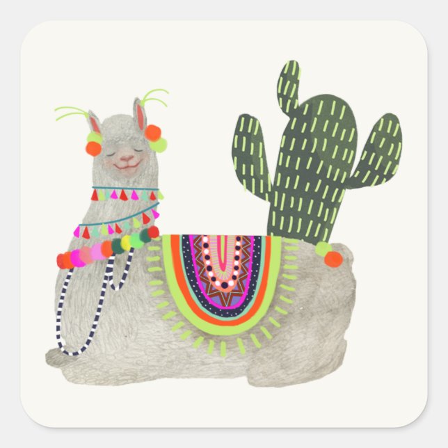 Llamarama Collection | Smiling Llamas Square Sticker (Front)