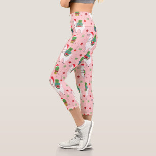 Llamas and Cacti Christmas Pattern Capri Leggings