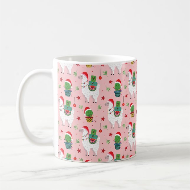 Llamas and Cacti Christmas Pattern Coffee Mug (Left)