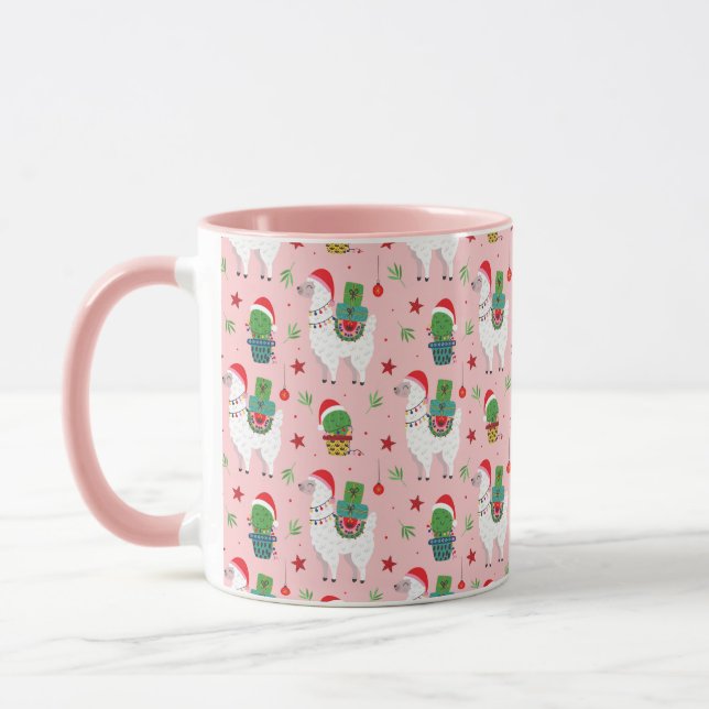 Llamas and Cacti Christmas Pattern Mug (Left)