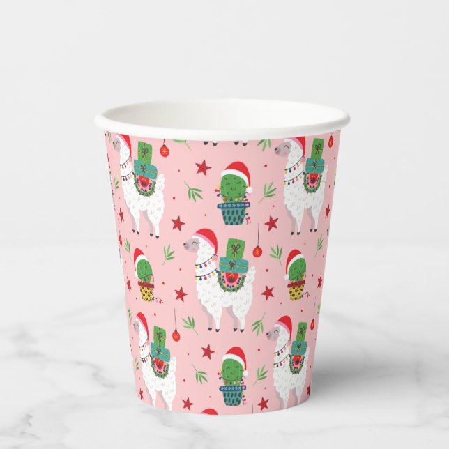 Llamas and Cacti Christmas Pattern Paper Cups (Front)