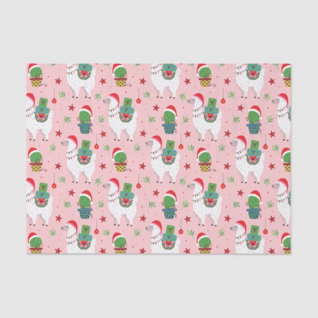 Llamas and Cacti Christmas Pattern Tissue Paper (Front)
