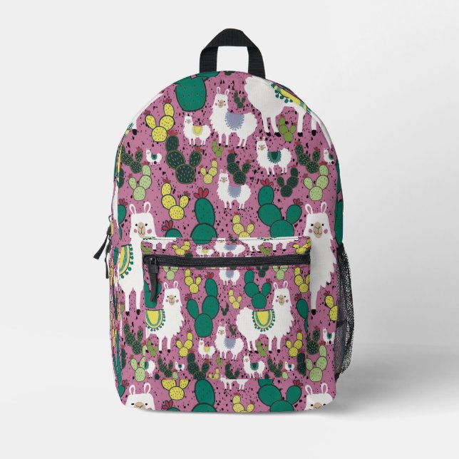 Llamas and Cacti pink  Printed Backpack (Front)