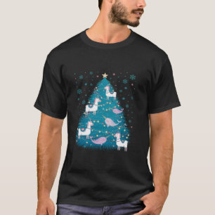 Llamas and Narwhals Snowflake Lights Christmas Tre T-Shirt