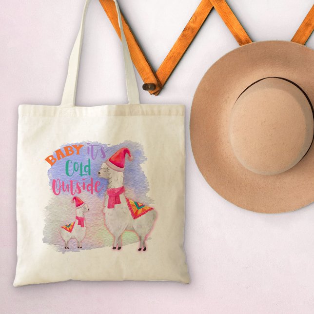 Llamas - Baby it's Cold Outside - Cute Christmas Tote Bag (Creator Uploaded)