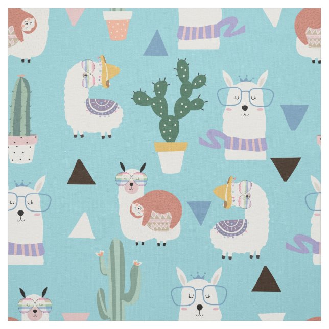 Llamas Cactus and Sloths Fabric (Swatch)