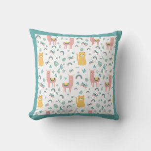 Llamas Cats Alapaca Green Animals Boho Cushion