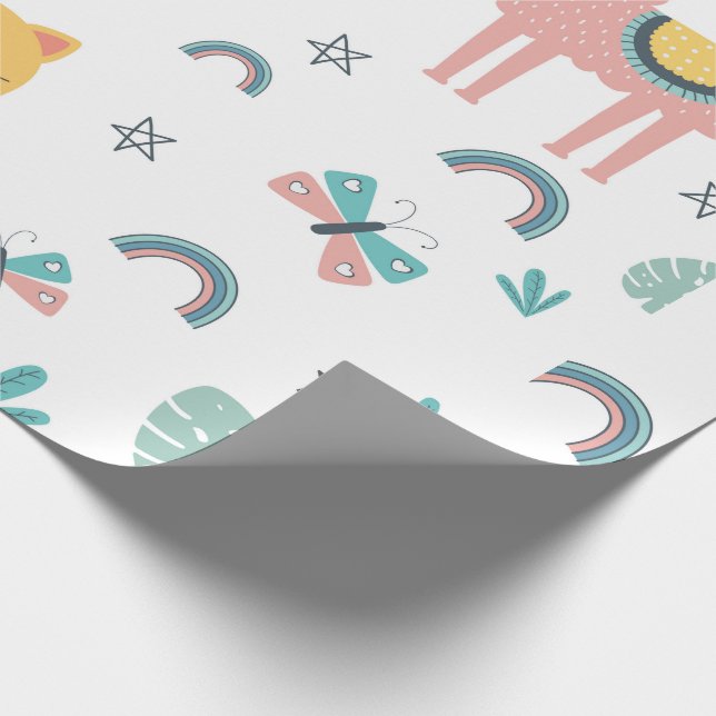 Llamas Cats Alapaca Pink Girly Animals Boho Wrapping Paper (Corner)