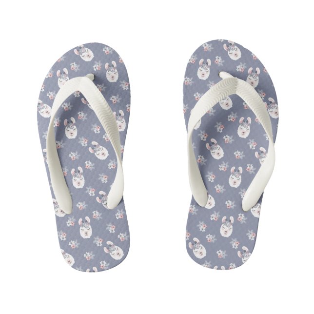 Llamas & Flowers Pattern Kid's Jandals (Footbed)