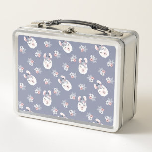 Llamas & Flowers Pattern Metal Lunch Box