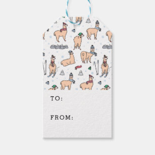 Llamas In Hats & Scarves Skiing Pattern Gift Tags
