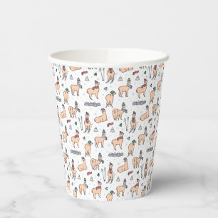 Llamas In Hats & Scarves Skiing Pattern Paper Cups