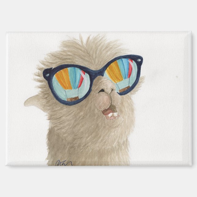 Llamas in Shades: August Magnet 3.5"x2.5" (Front)