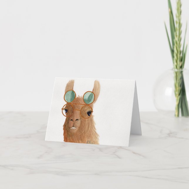 Llamas in Shades: September Greeting Card 4"x5.6" (Front)