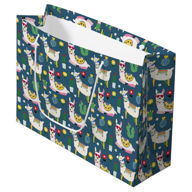 Llamas In Sunglasses Pattern Large Gift Bag (Front Angled)