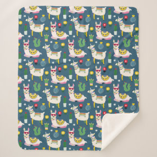 Llamas In Sunglasses Pattern Sherpa Blanket