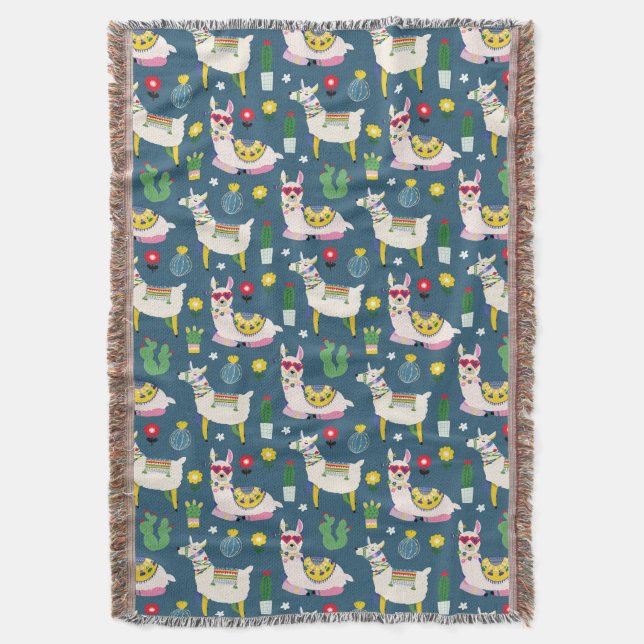 Llamas In Sunglasses Pattern Throw Blanket (Front Vertical)