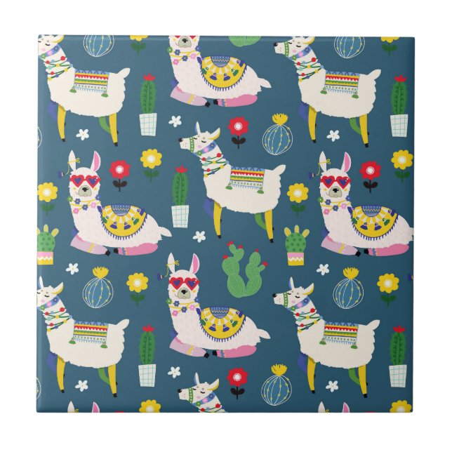Llamas In Sunglasses Pattern Tile (Front)