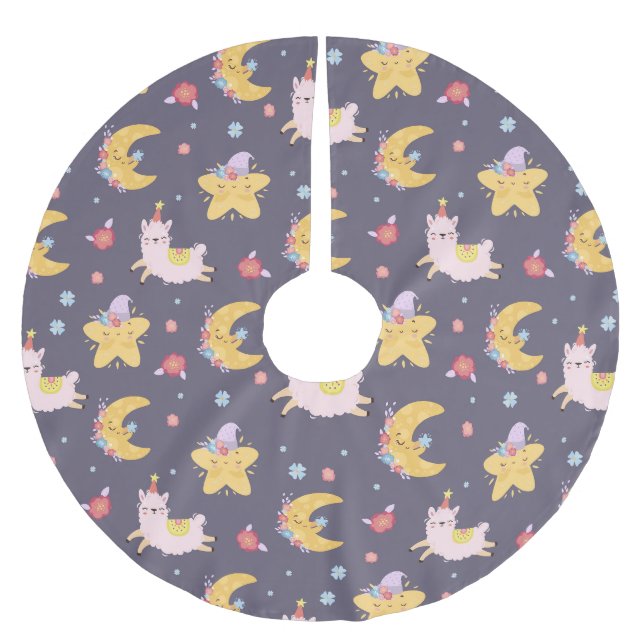 Llamas in the sky brushed polyester tree skirt (Front)