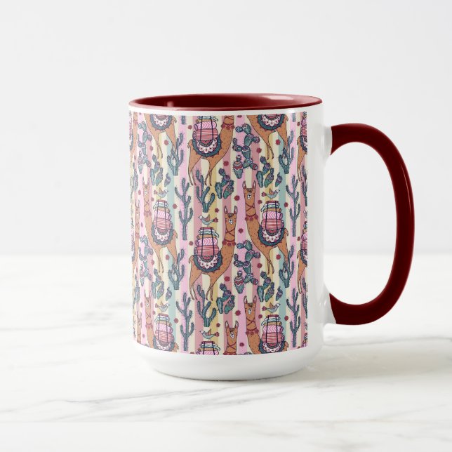 Llamas On Stripes Pattern Mug (Right)