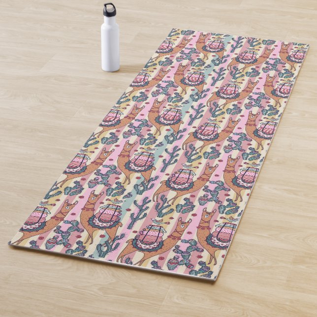 Llamas On Stripes Pattern Yoga Mat (In Situ)