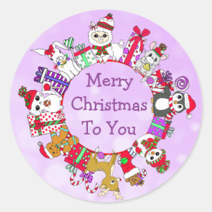 Llamas, Penguin, Gingerbread Man Festive Holiday Classic Round Sticker