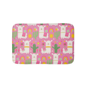 Llamas Rainbows Green Cactus Light Girly Pink Cute Bath Mat