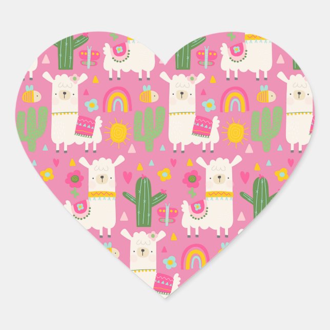 Llamas Rainbows Green Cactus Light Girly Pink Cute Heart Sticker (Front)
