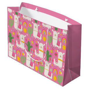 Llamas Rainbows Green Cactus Light Girly Pink Cute Large Gift Bag