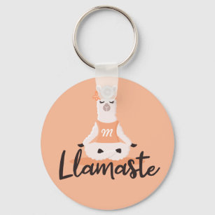 Llamaste Cute Peach Llama Yoga Character Monogram Key Ring