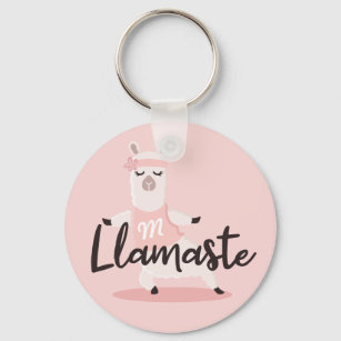 Llamaste Cute Pink Llama Yoga Character Monogram Key Ring