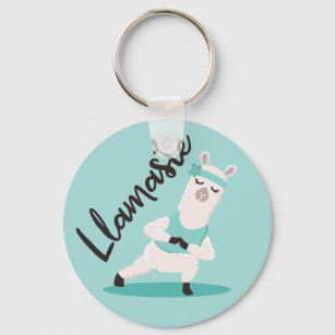 Llamaste Cute Teal Llama Yoga Character Monogram Key Ring
