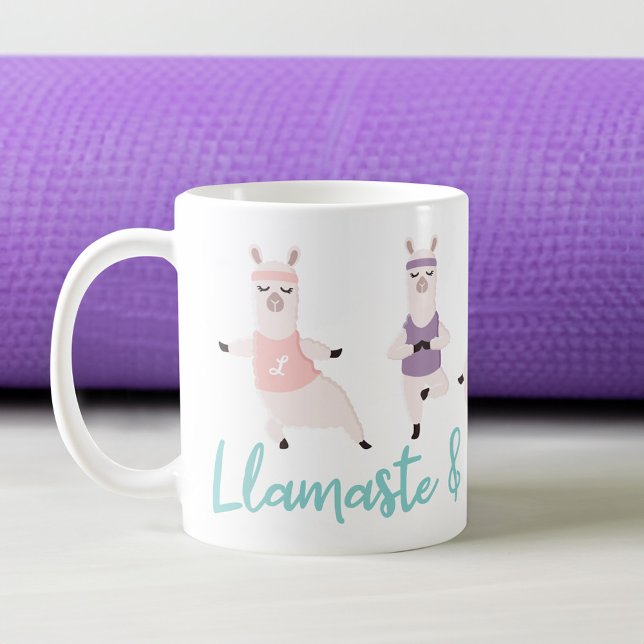 Llamaste & Drink Coffee Yoga Llamas Monogram Coffee Mug (Llamaste & Drink Coffee Yoga Llamas Monogram Coffee Mug)