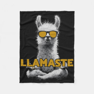 Llamaste Yoga Llama With Sungles Fleece Blanket