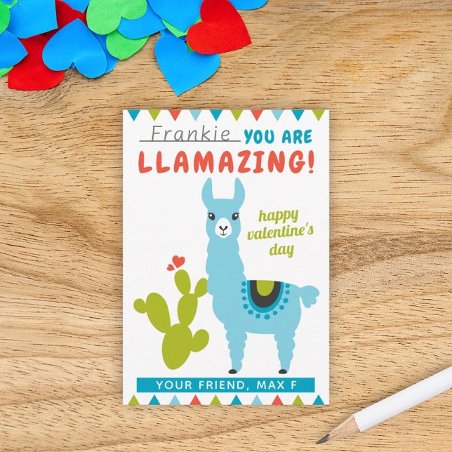 Llamazing Blue Llama Boys Classroom Valentine Card (Creator Uploaded)