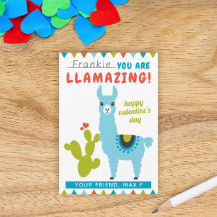 Llamazing Blue Llama Boys Classroom Valentine Invitation