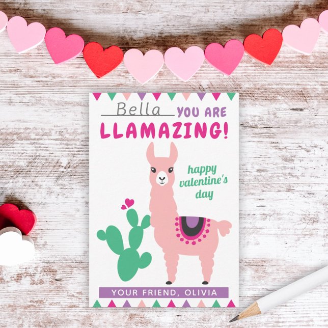Llamazing Pink Llama Girls Classroom Valentine Invitation (Creator Uploaded)