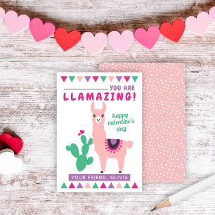 Llamazing Pink Llama Girls Classroom Valentines Business Card