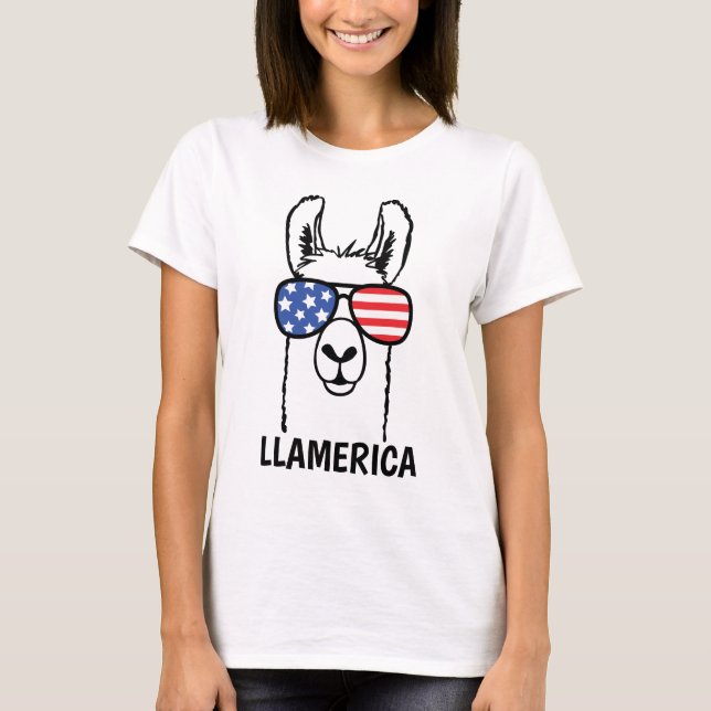 Llamerica, Funny Lllama shirt, 4th of July, USA T-Shirt (Front)