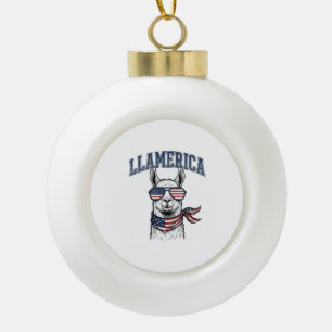 Llamerica Patriotic Llama Vintage Engraving T-Shir Ceramic Ball Christmas Ornament
