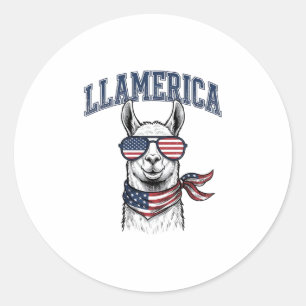 Llamerica Patriotic Llama Vintage Engraving T-Shir Classic Round Sticker