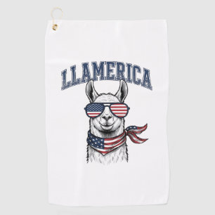 Llamerica Patriotic Llama Vintage Engraving T-Shir Golf Towel
