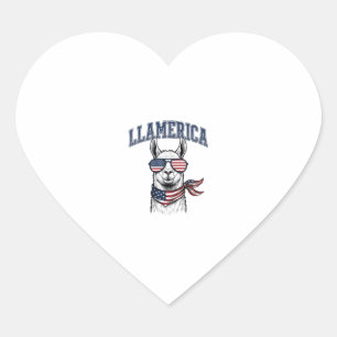 Llamerica Patriotic Llama Vintage Engraving T-Shir Heart Sticker