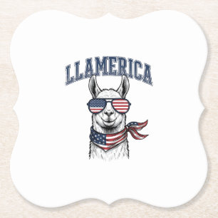 Llamerica Patriotic Llama Vintage Engraving T-Shir Paper Coaster